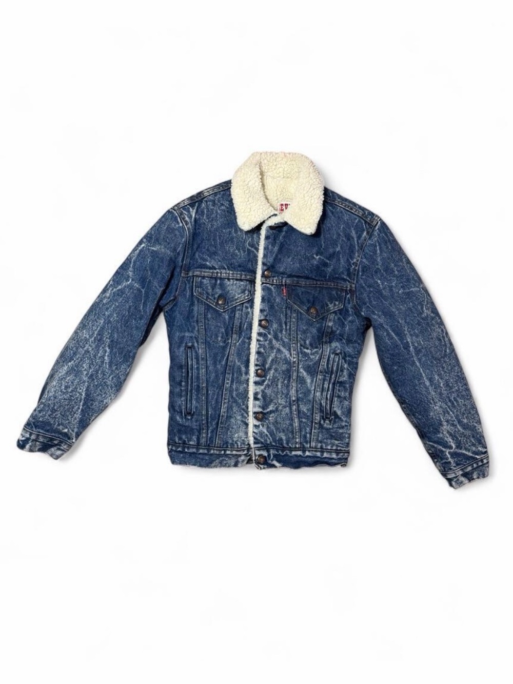 Vintage 80s Levis Sherpa Lined Denim Jacket 34L Acid Wash USA Made Trucker